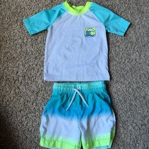 The Children's Place Aqua and White Swim Rashguard Set